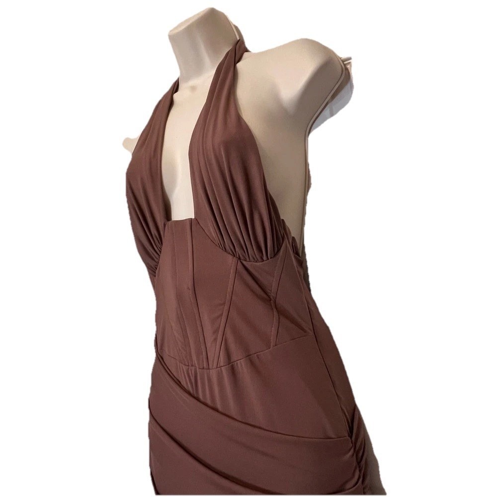ASOS Design Halter Dress, Form Fitting, Color Brown, Size 0 - Picture 5 of 13